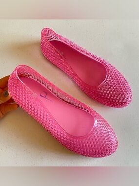 MIA Size 10 Pink Clear Jelly Slip-on Sheer Mesh Rounded Toe Flats